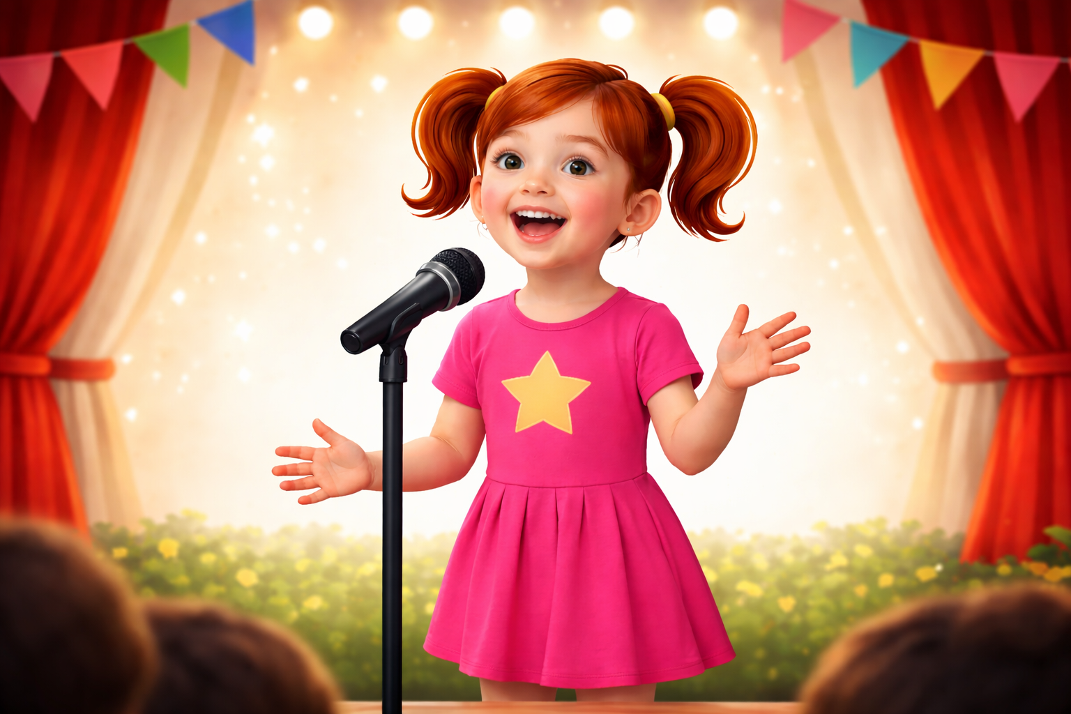 Kid speaking confidently with a microphone